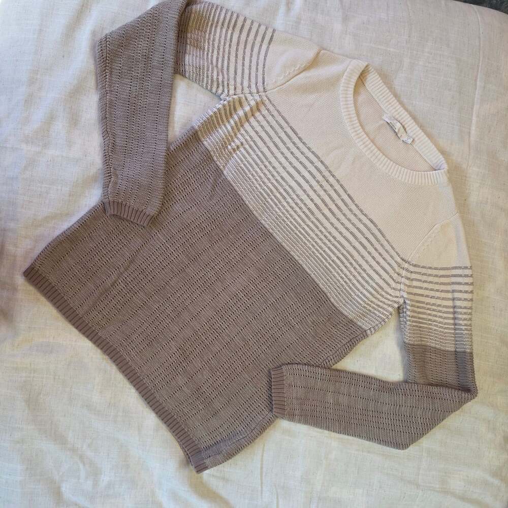 Prana Two Tone Knit Striped Crew Neck Women's Sweater